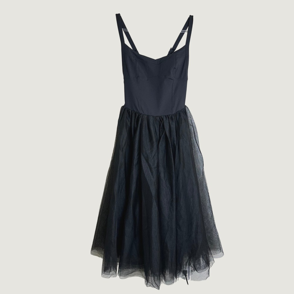 Free People Let's Talk Tutu Slip Dress Black Midi Tulle Layered NEW M Ballerina